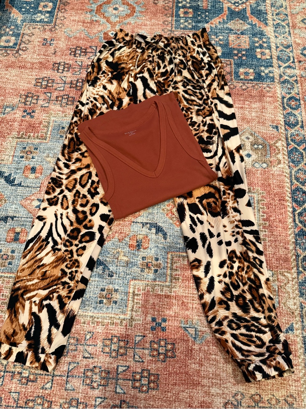 Women's Animal Print Lounge Pants with Rust Tank Top
